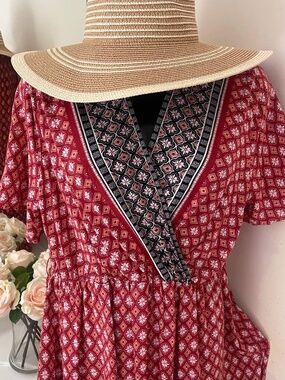 Women’s Boho Dress Plus Size 1X Maxi dress cotton red